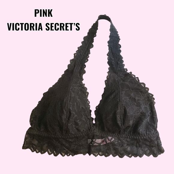 Victoria's Secret Other - Victoria Secret's Bralette Women's SZ Large Black Lace Halter Back Closure
